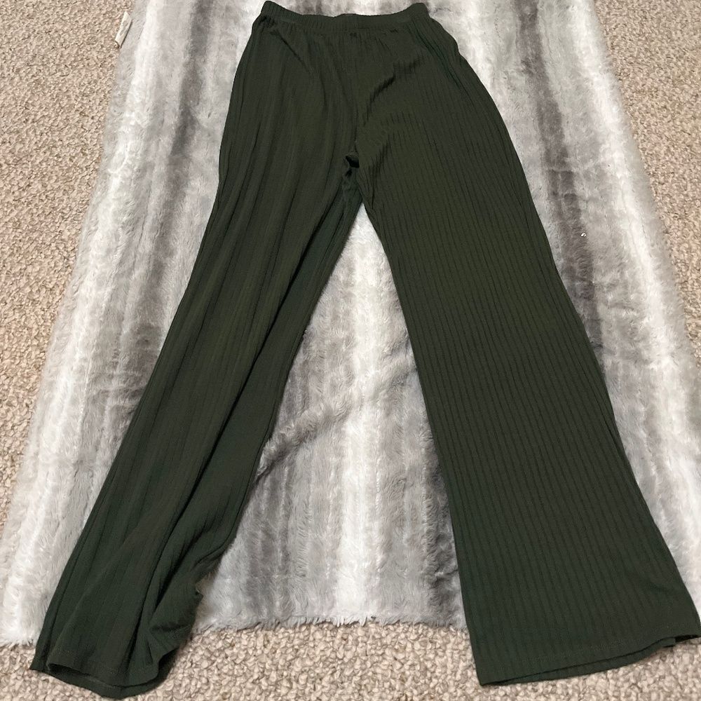 Lily Rose Olive Green Wide Leg Silky Pants Co Ord Set Size Small